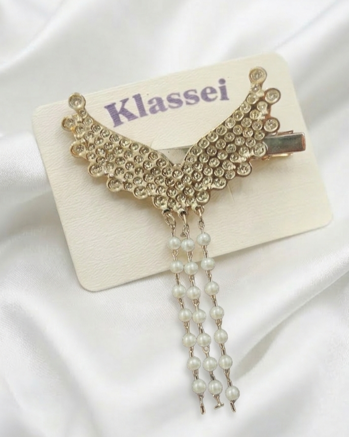 Crystal Gilded Wings Pearl Tassel Clip