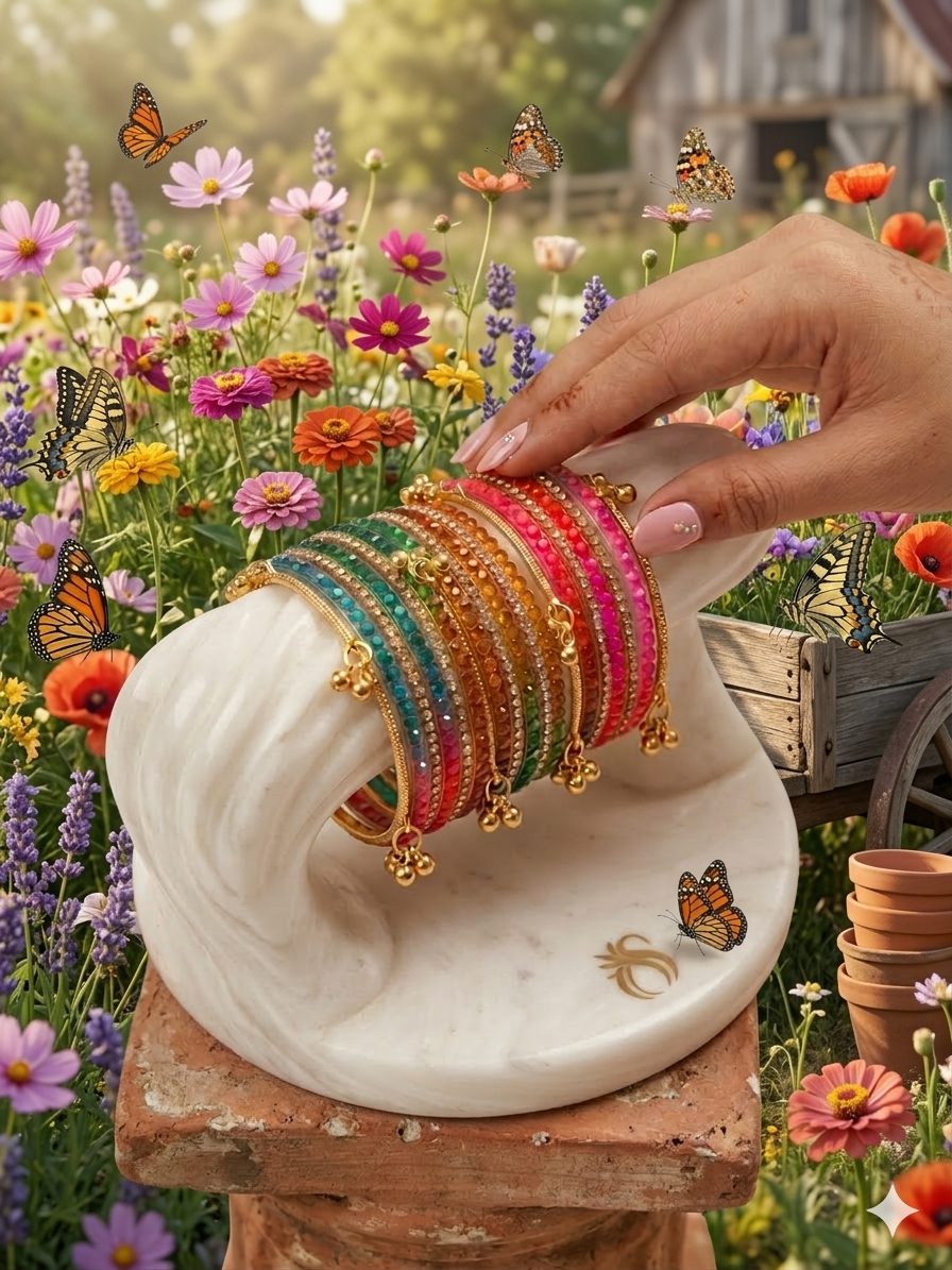 Radiant Heritage: Kashmiri Multicolor Bangle Set (19 Pieces)
