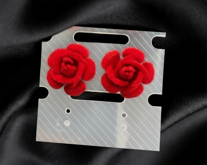 Velvet Crimson Rose Studs
