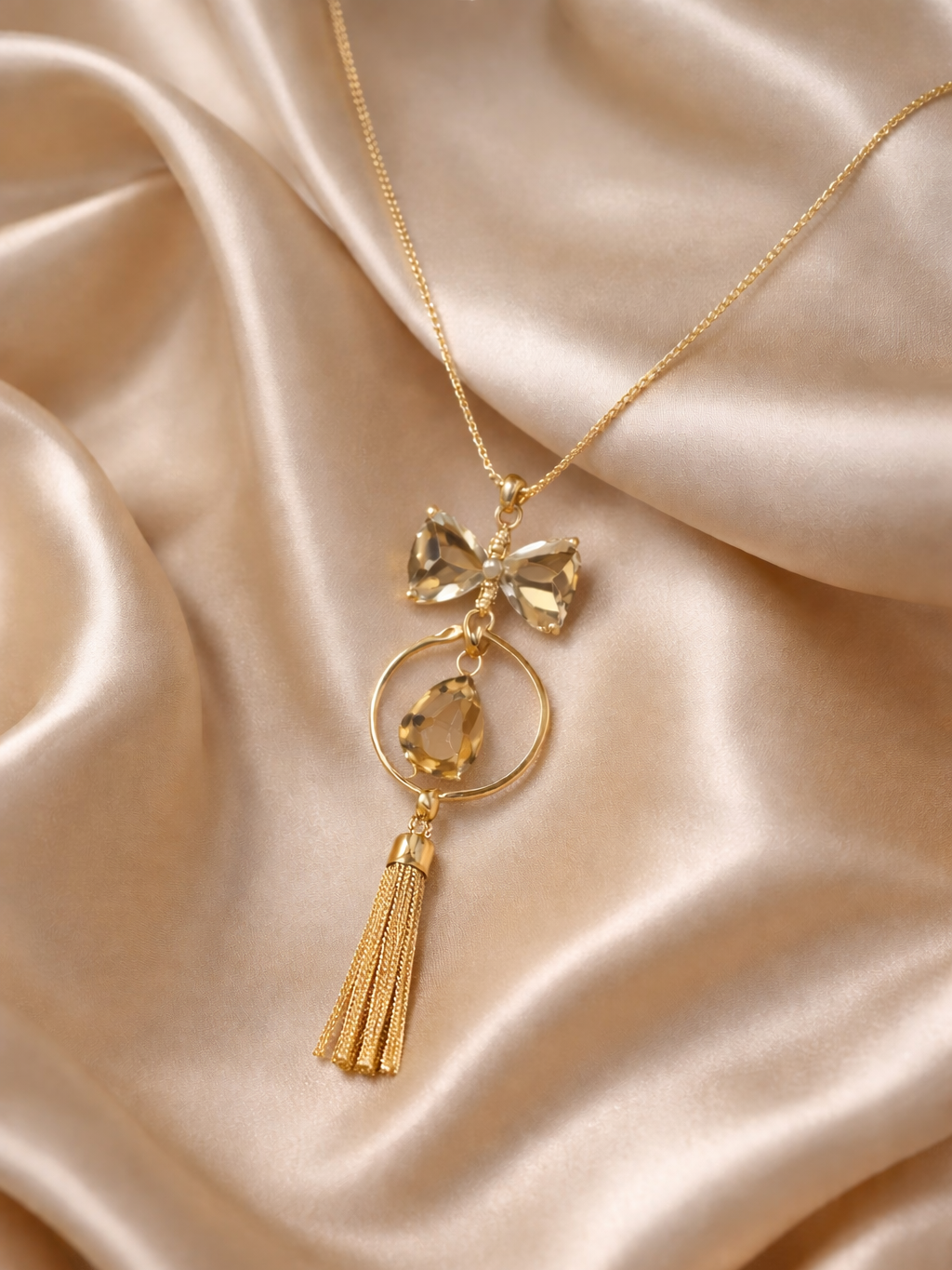 Golden Amber Ribbon Tassel Necklace