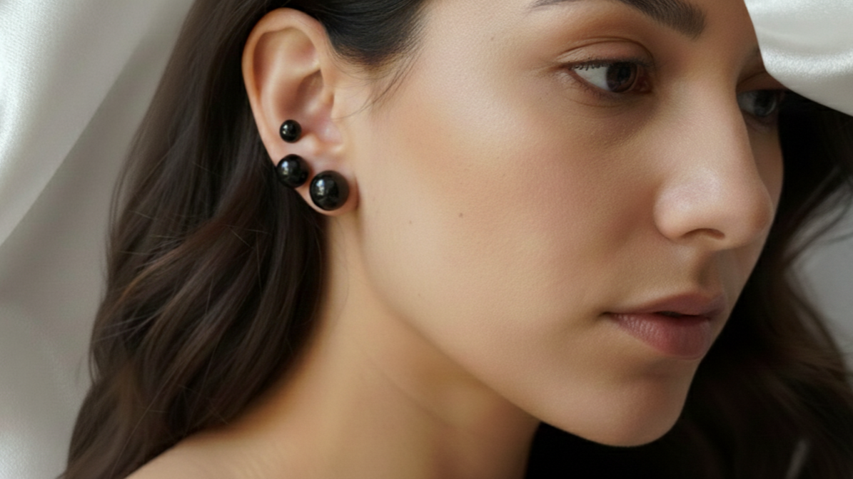 Black Obsidian Sphere Stud Set