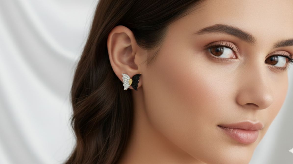Monochrome Noir Butterfly Studs
