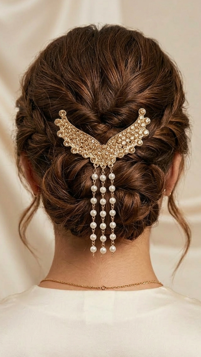Crystal Gilded Wings Pearl Tassel Clip