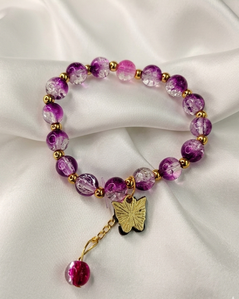 Whimsical Wonders: Crackle Crystal Charm Bracelet Collection