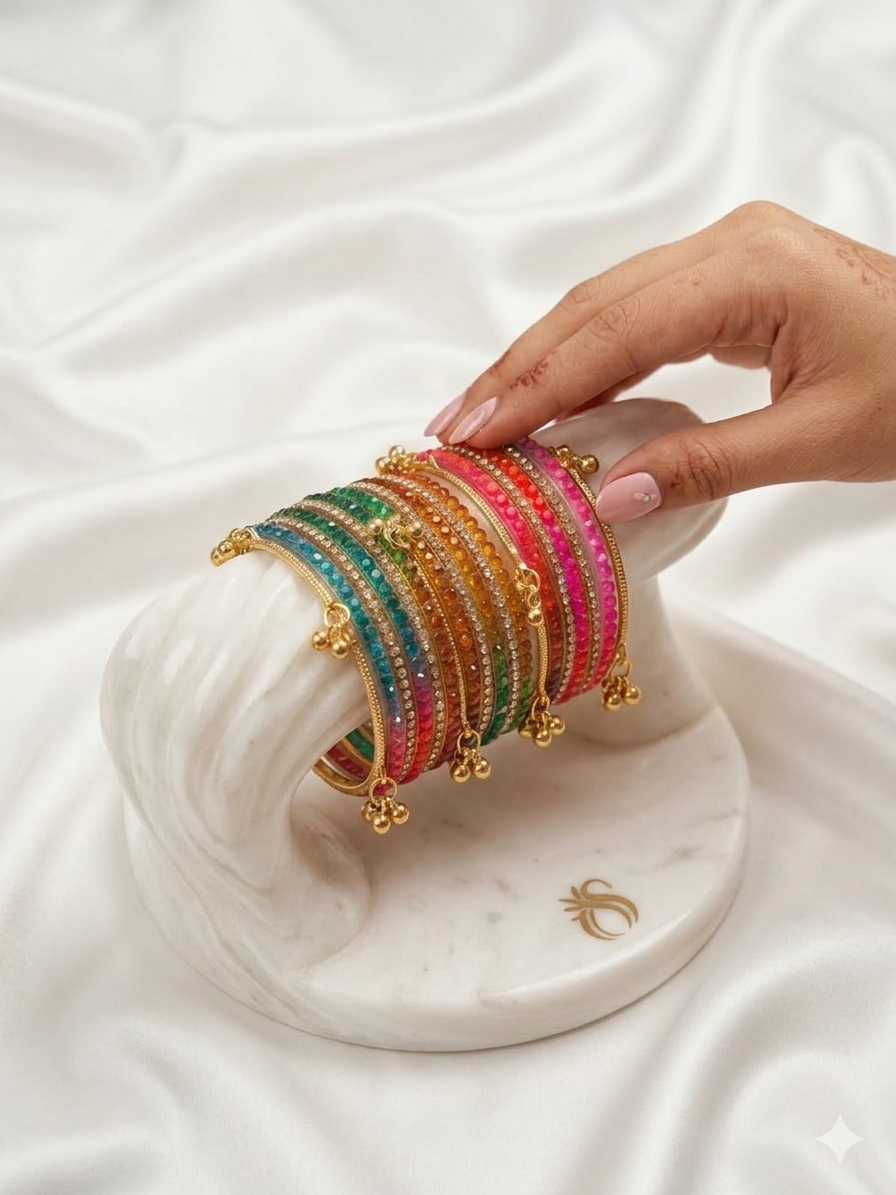 Radiant Heritage: Kashmiri Multicolor Bangle Set (19 Pieces)