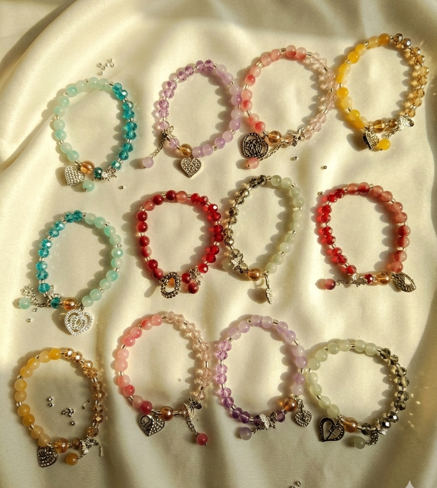 Ethereal Grace: Blush & Crystal Charm Bracelet