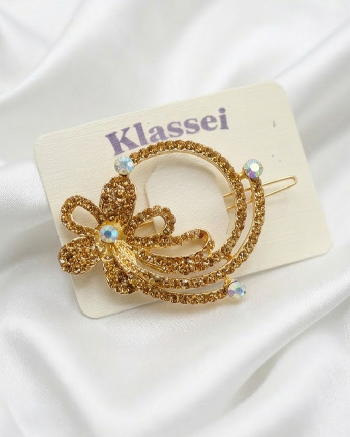 Golden Crystal Amber Celestial Bloom Hair Clip