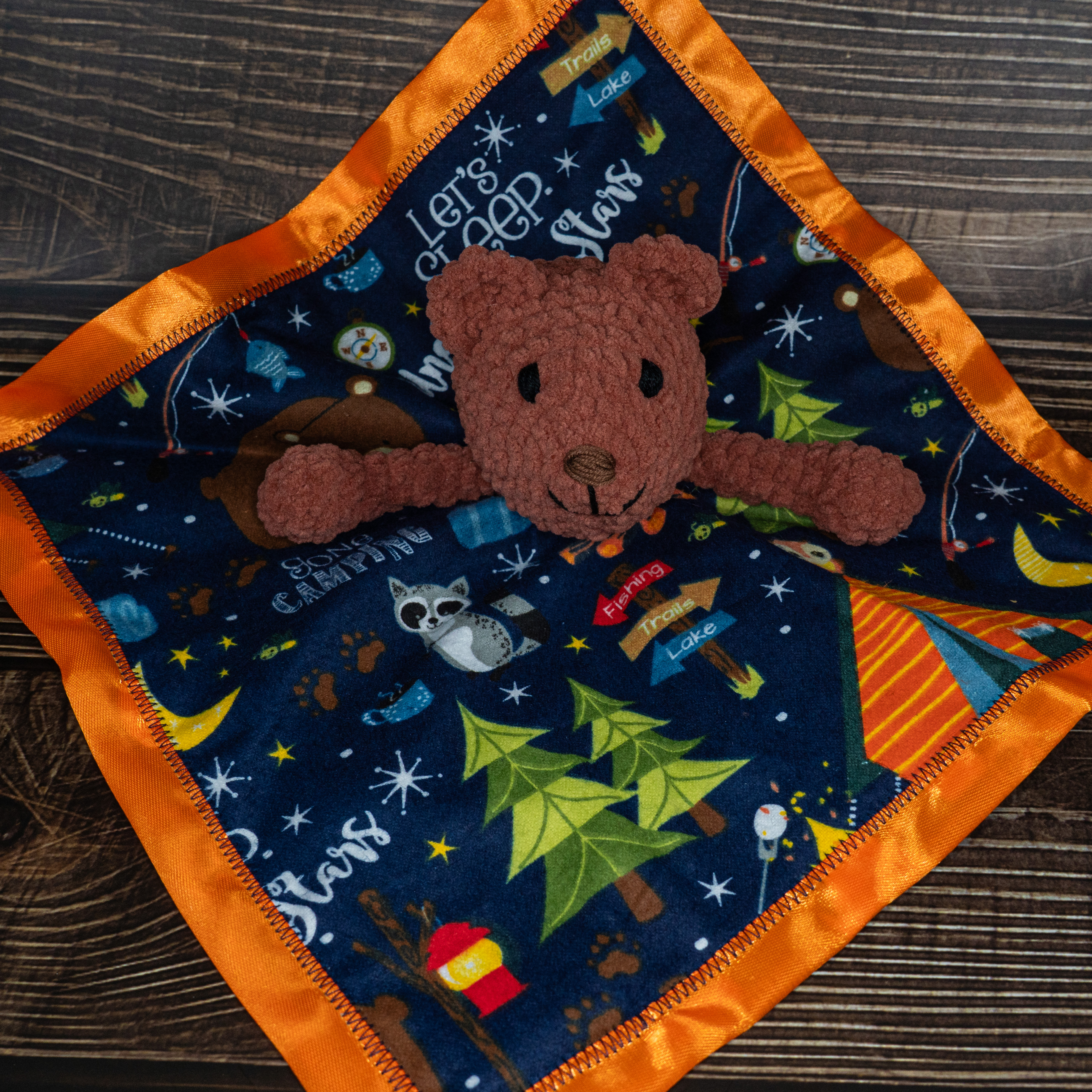 Bear Let's Go Camping -  Baby Lovey Blanket