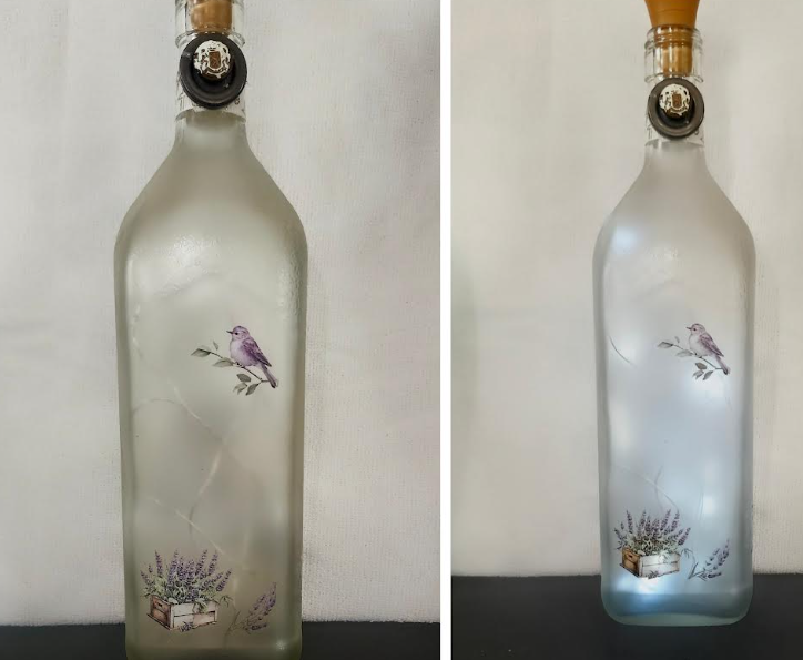 Illuminated Lavender Flower Wine Bottles