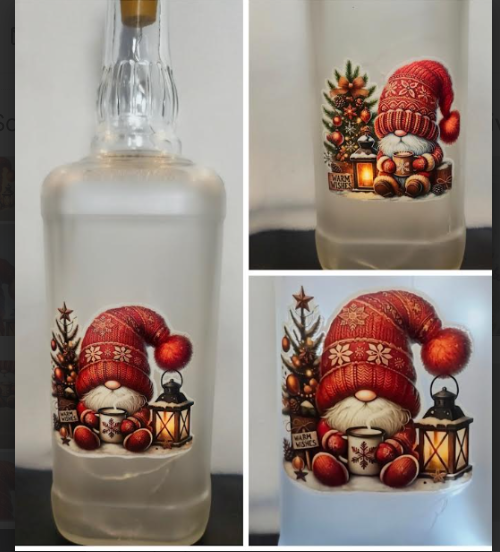 Frosted Christmas Gnome LED Bottle