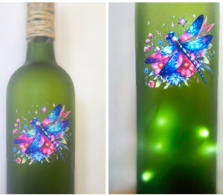 Illuminated Dragonfly Wine Bottles