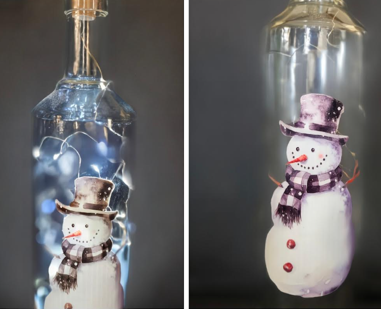 Illuminated Snowman Wine Bottles