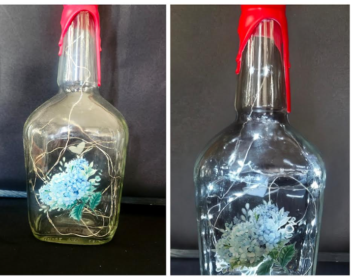 Handcrafted Blue Floral LED Bottle Lamp