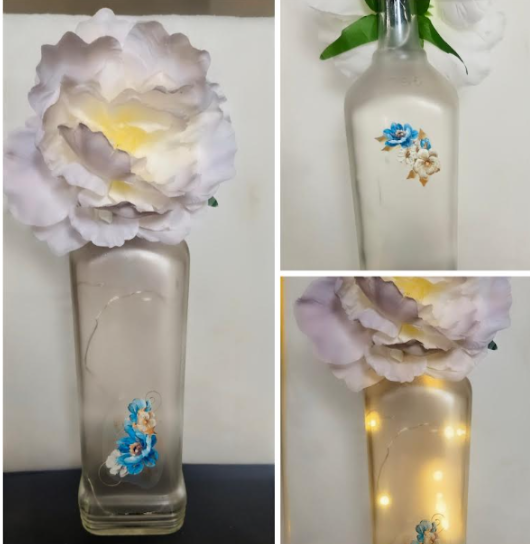 Frosted Floral Lighted Bottle Lamp