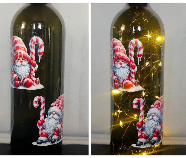 Christmas Santa Gnome Lighted Bottle 