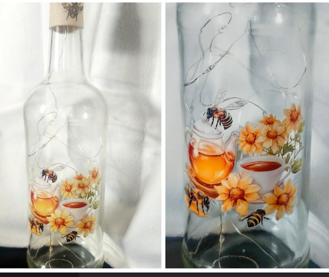 Handcrafted Honey and Bee Lighted Bottle