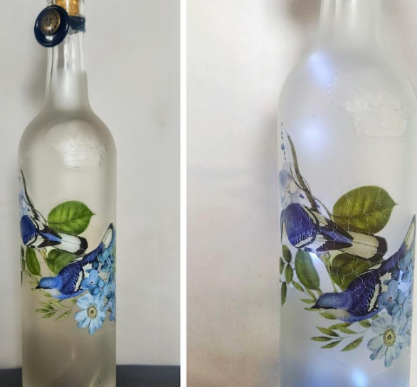 Decorative Lighted Bottle with Blue Bird Design