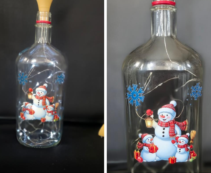 Illuminated Snowman Wine Bottles