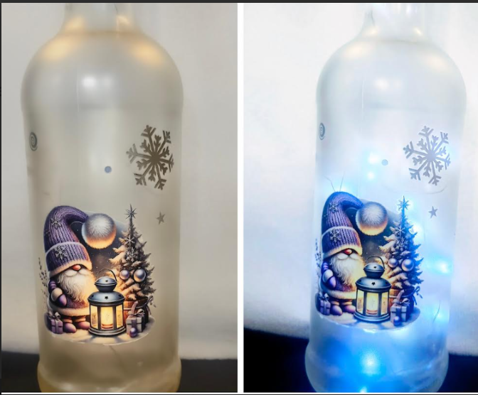 Frosted Christmas Gnome Bottle Lamp