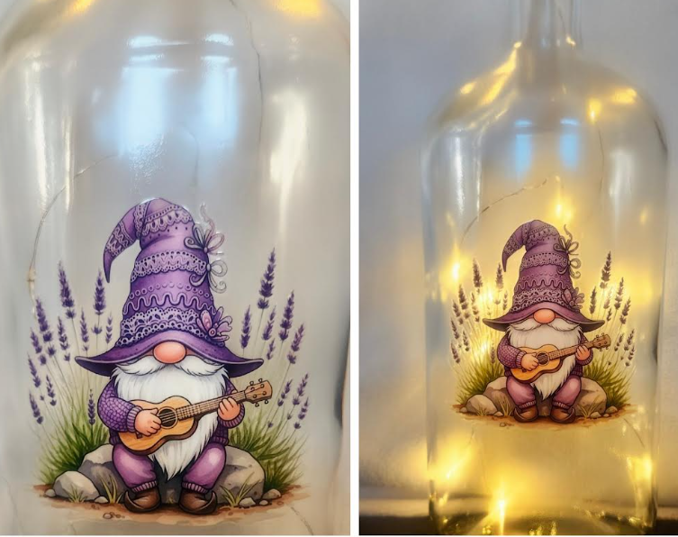 Illuminated Purple Gnome Wine Bottles
