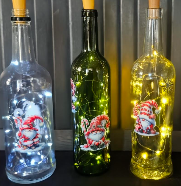 Illuminated Christmas Gnomes Wine Bottle