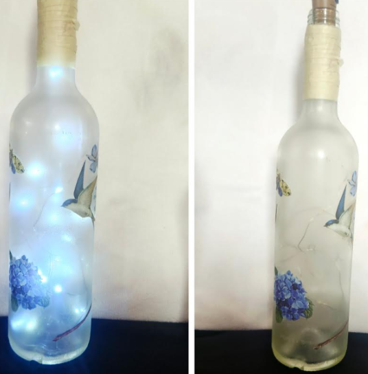 Frosted Bluebird Design Lighted Bottle