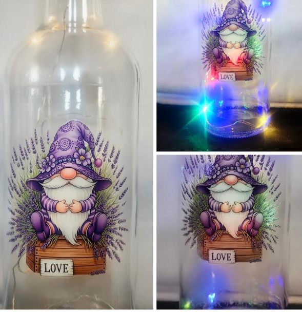 Illuminated Purple Gnome Wine Bottles