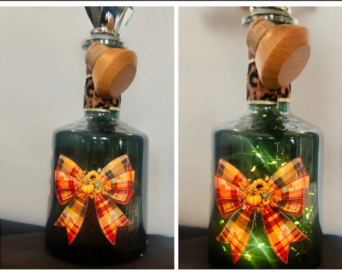 Decorative LED Bottle with Autumn Bow