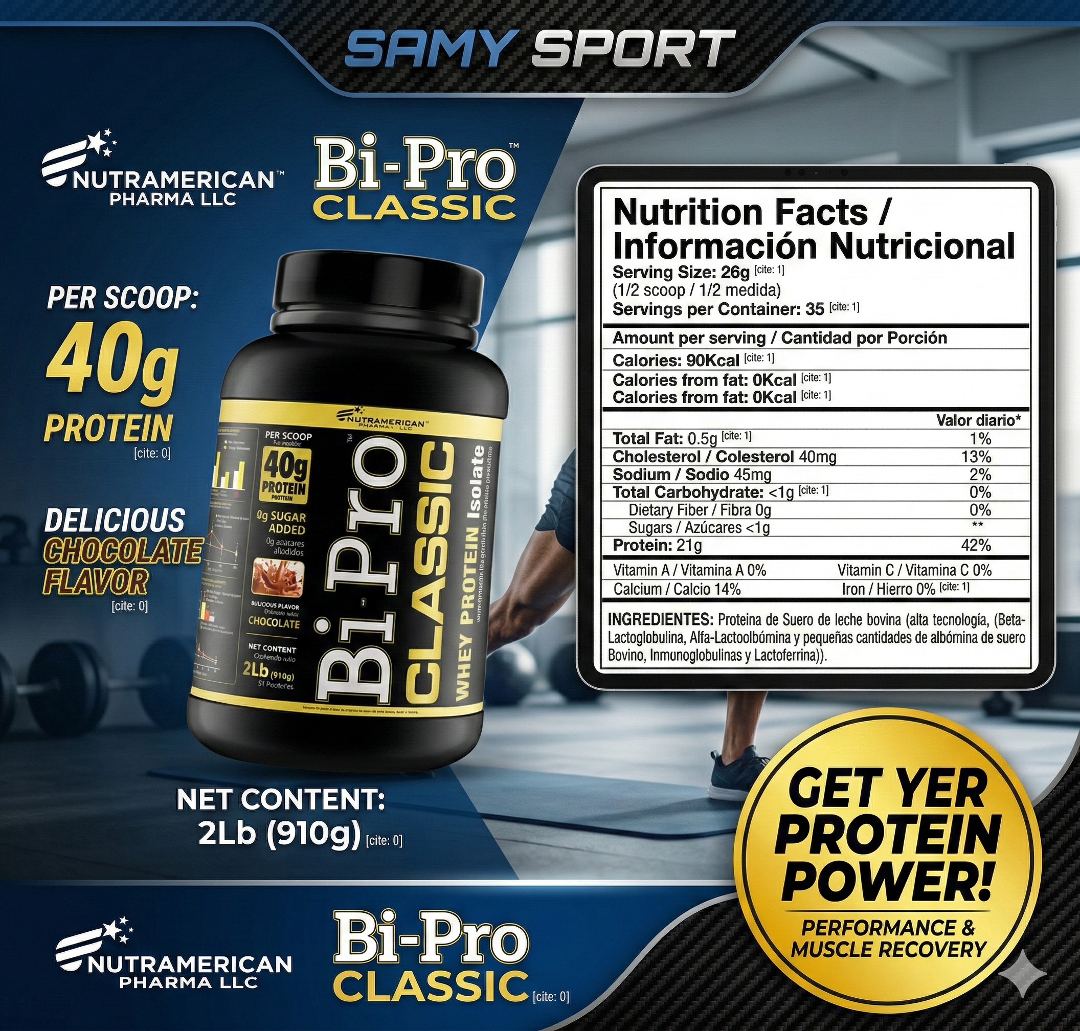 Proteina aislada - bipro classic 2 lbs