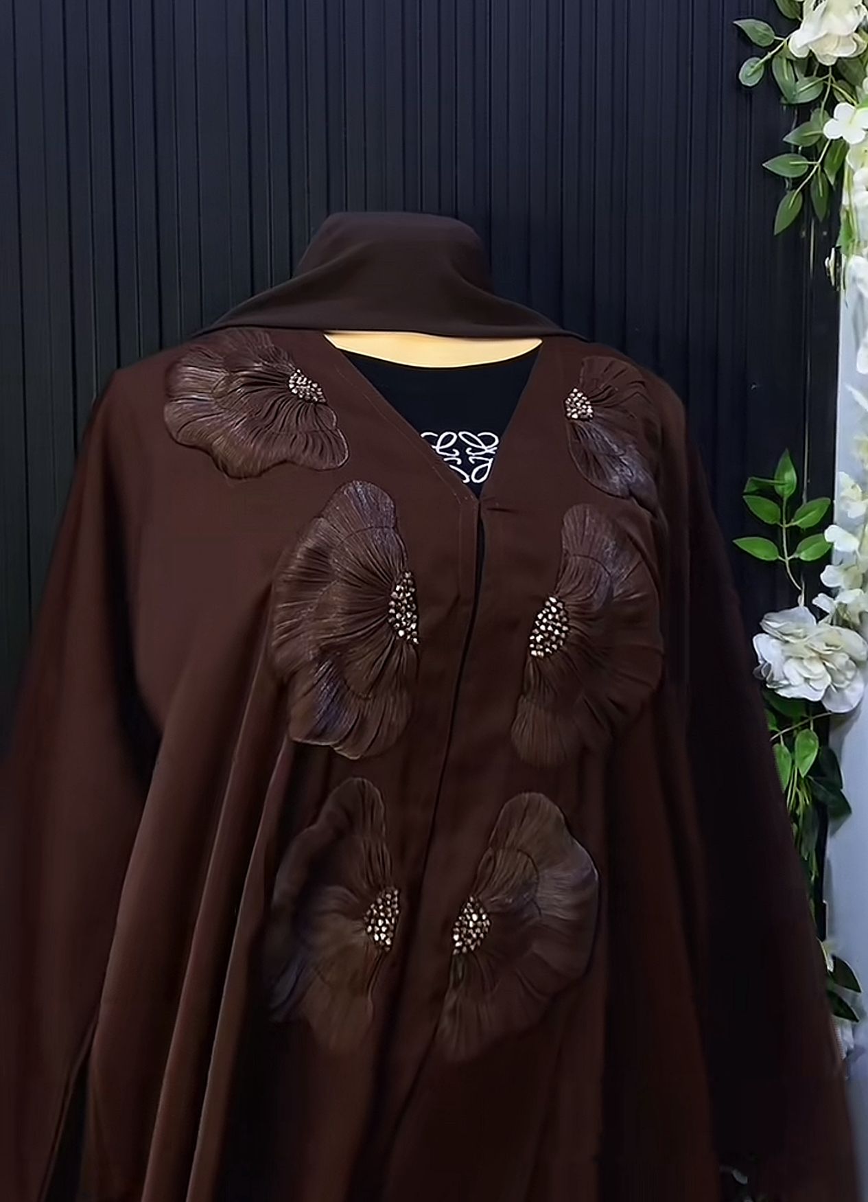 Maroon Floral Embroidered Abaya