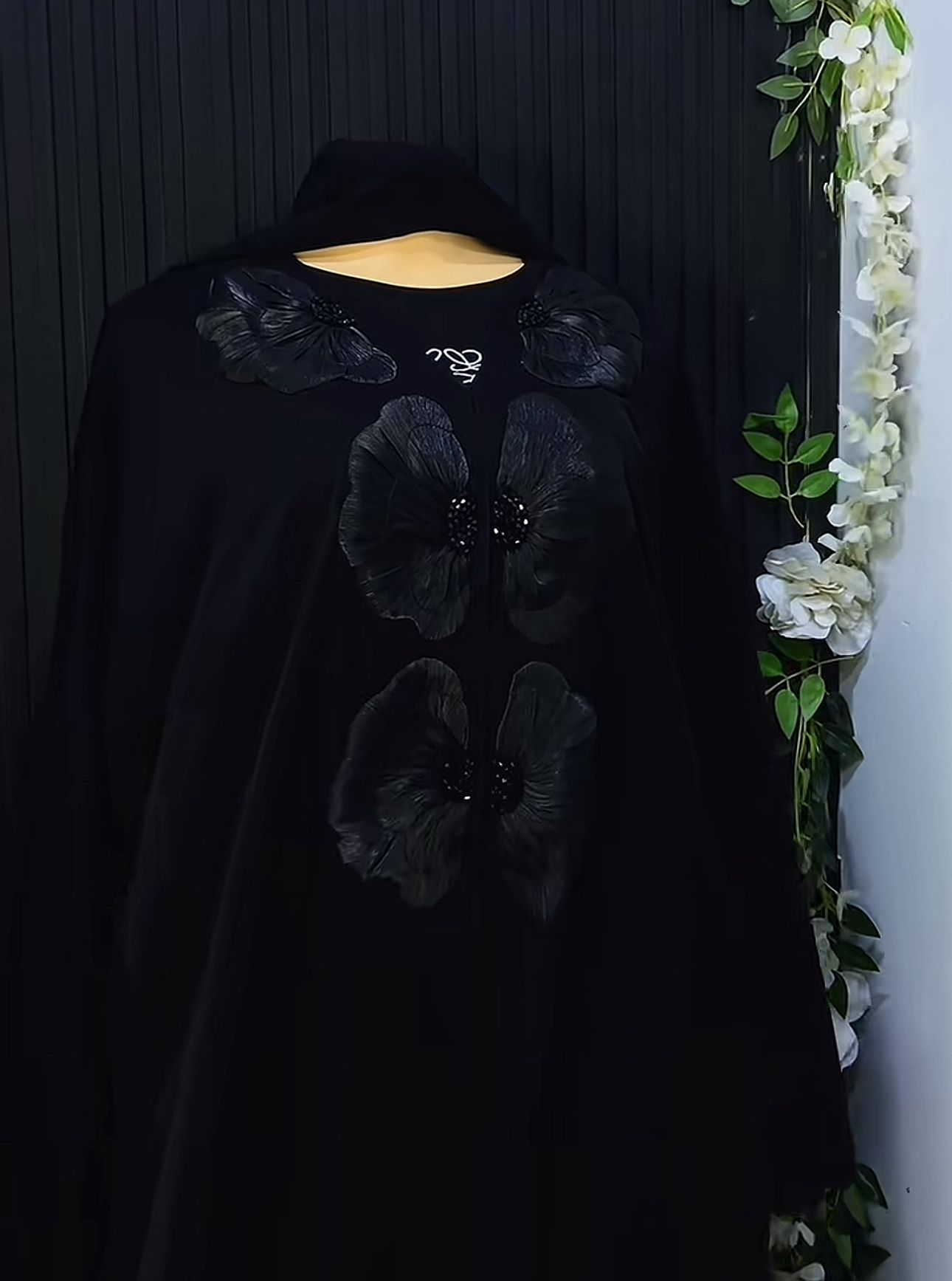 Maroon Floral Embroidered Abaya
