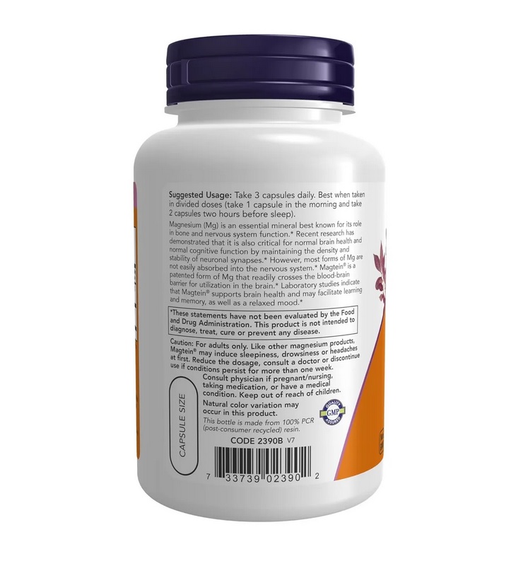 Magtein® L-treonato De Magnesio 90 Cápsulas Vegetales Apoyo Cognitivo