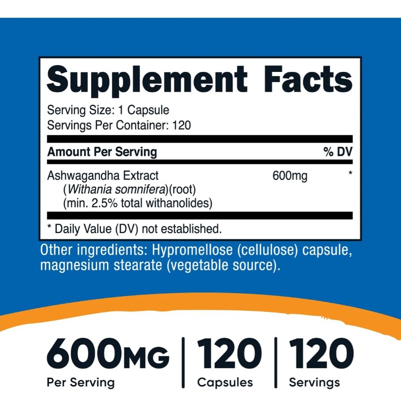 Suplemento Nutricost Extracto De Ashwagandha 600 Mg 120 Cápsulas 120 Servicios Sin Sabor