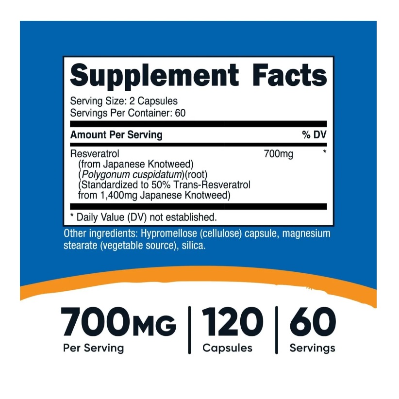 Nutricost Resveratrol De Alta Calidad 700mg 120 Cápsulas 60 Servicios