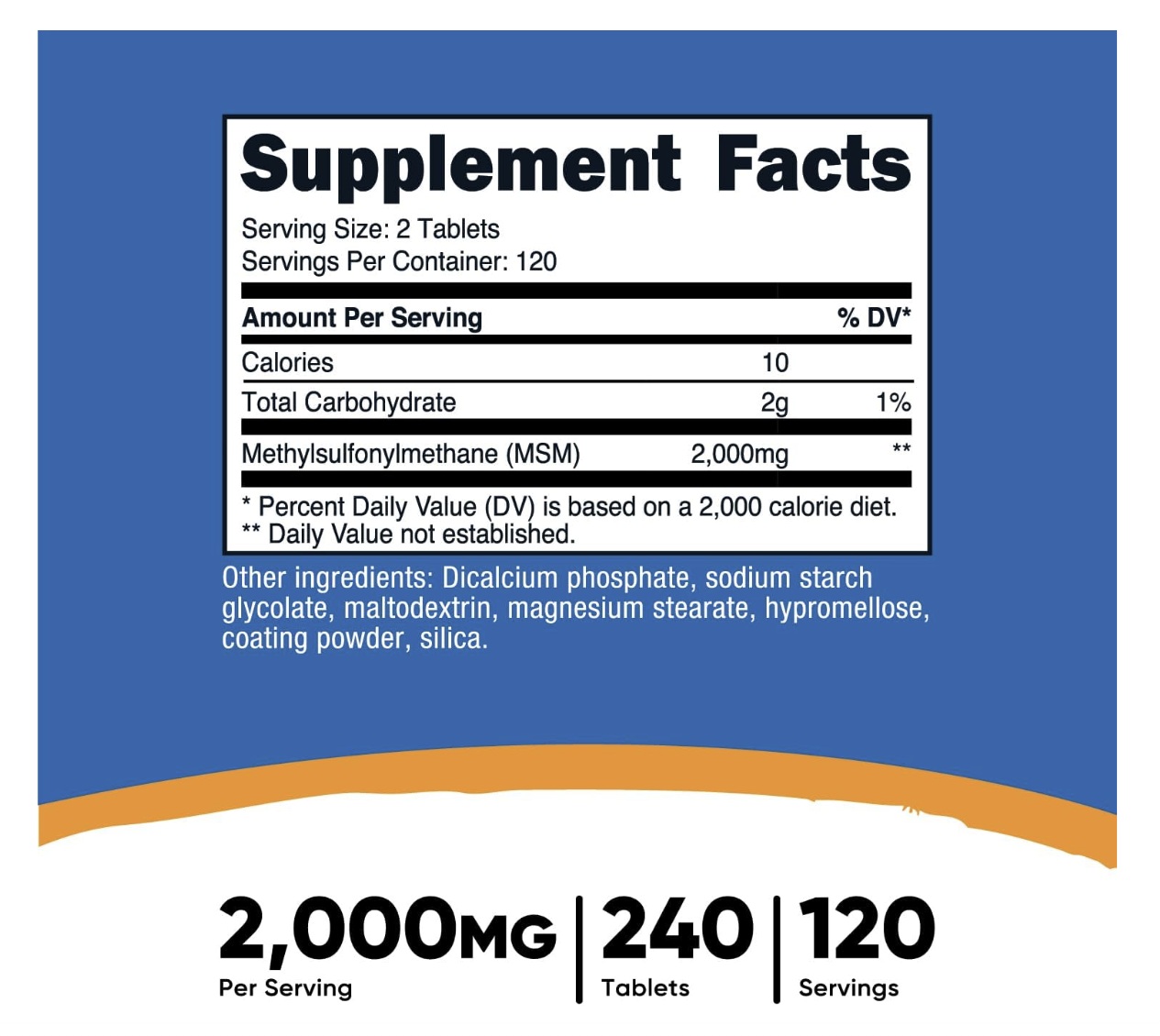Nutricost Msm Metilsulfonilmetano 2000mg 240 Tabletas Suplemento Natural