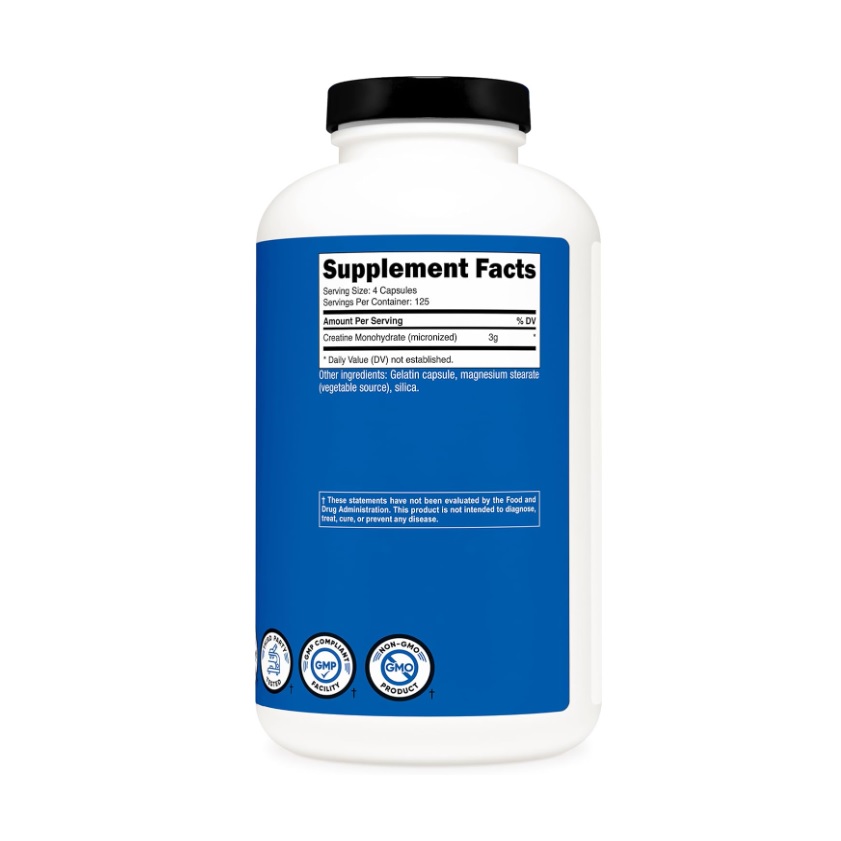 Suplemento Nutricost De Monohidrato De Creatina Micronizada 500 Cápsulas 125 Servicios