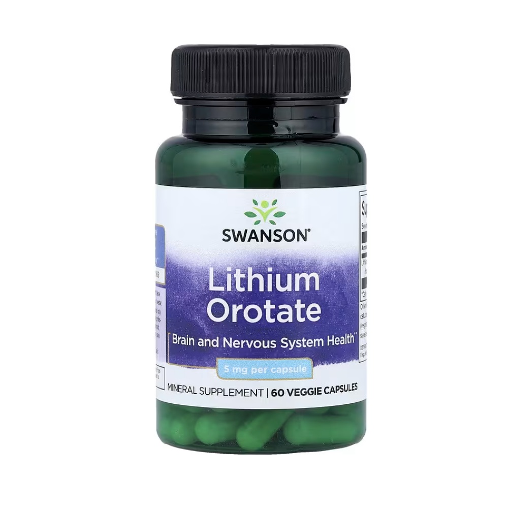 Orotato De Litio 5mg 60 Cápsulas Swanson Apoyo Cerebro Sin Sabor