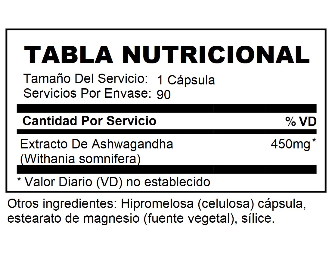 Suplemento Extracto De Ashwagandha Para La Ansiedad Estrés 450mg 90 Cápsulas