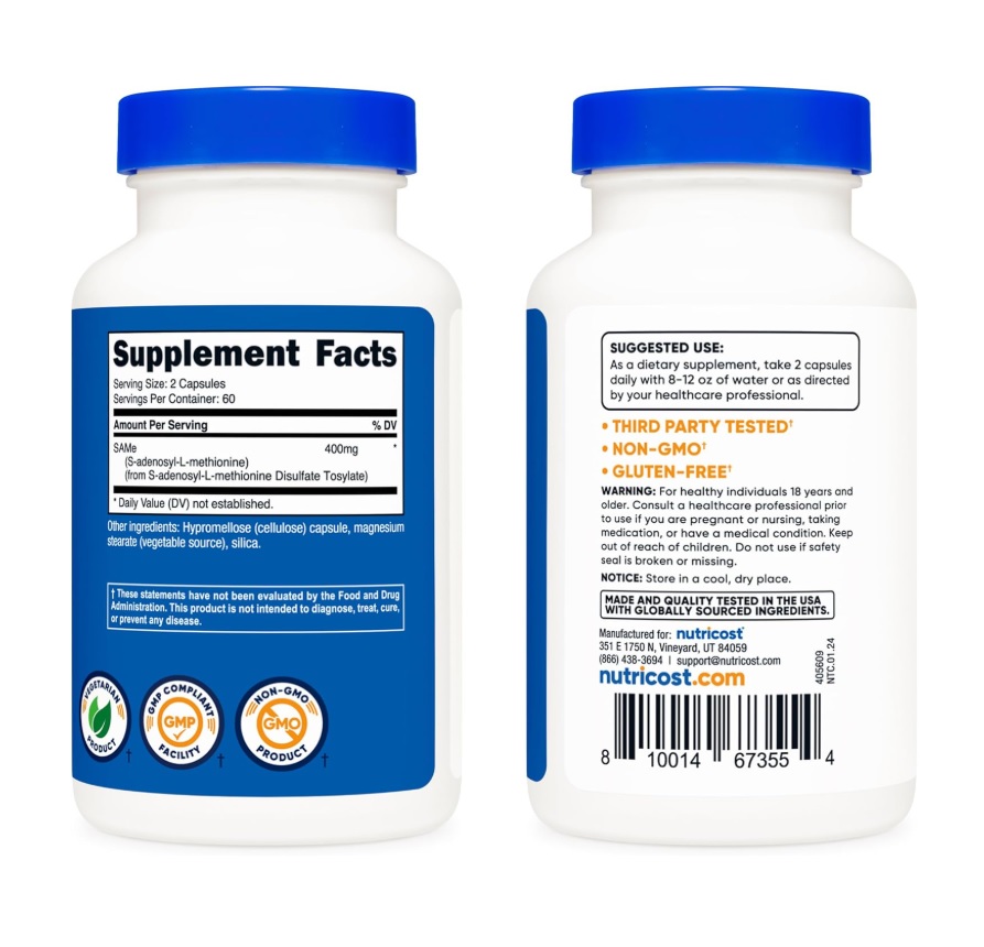 Suplemento Nutricost Same (s-adenosil-l-metionina) 400 Mg