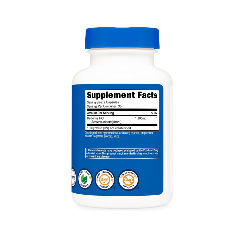 Suplemento Nutricost Berberina Hci 1200mg Por Servicio 60 Cápsulas Sin Sabor