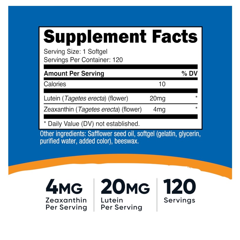 Zeaxantina 4mg Y Luteína 20 Mg 120 Cápsulas Blandas Apoyo Visual Suplemento Nutricost Sin Sabor
