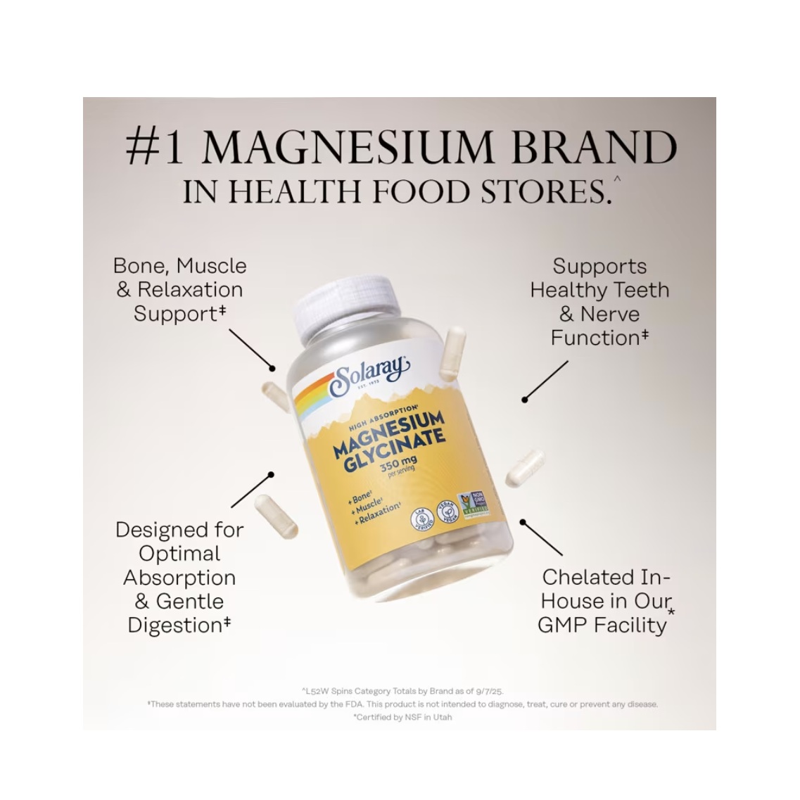 Glicinato De Magnesio 350 Mg 120 Cápsulas Vegetales Solaray