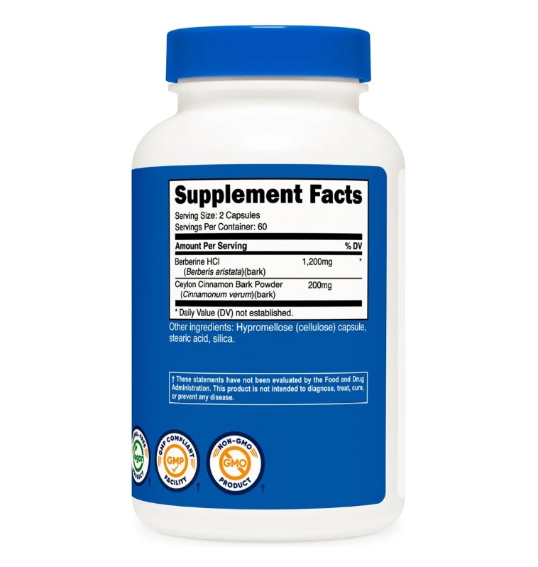 Berberina Berberine Canela Ceilán 120 Cápsulas Natural Control Glucosa Azúcar Colesterol Triglicéridos Energía Salud Digestiva Metabolismo Peso Sin Sabor