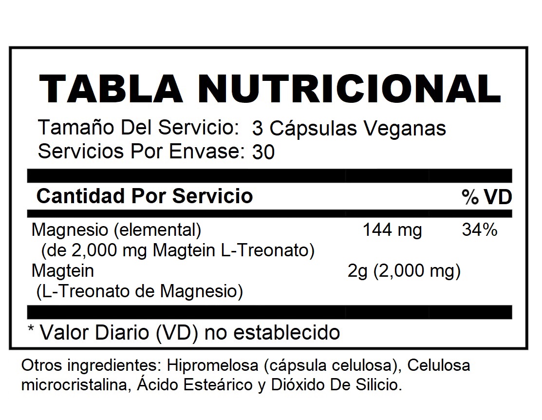 Magtein® L-treonato De Magnesio 90 Cápsulas Vegetales Apoyo Cognitivo