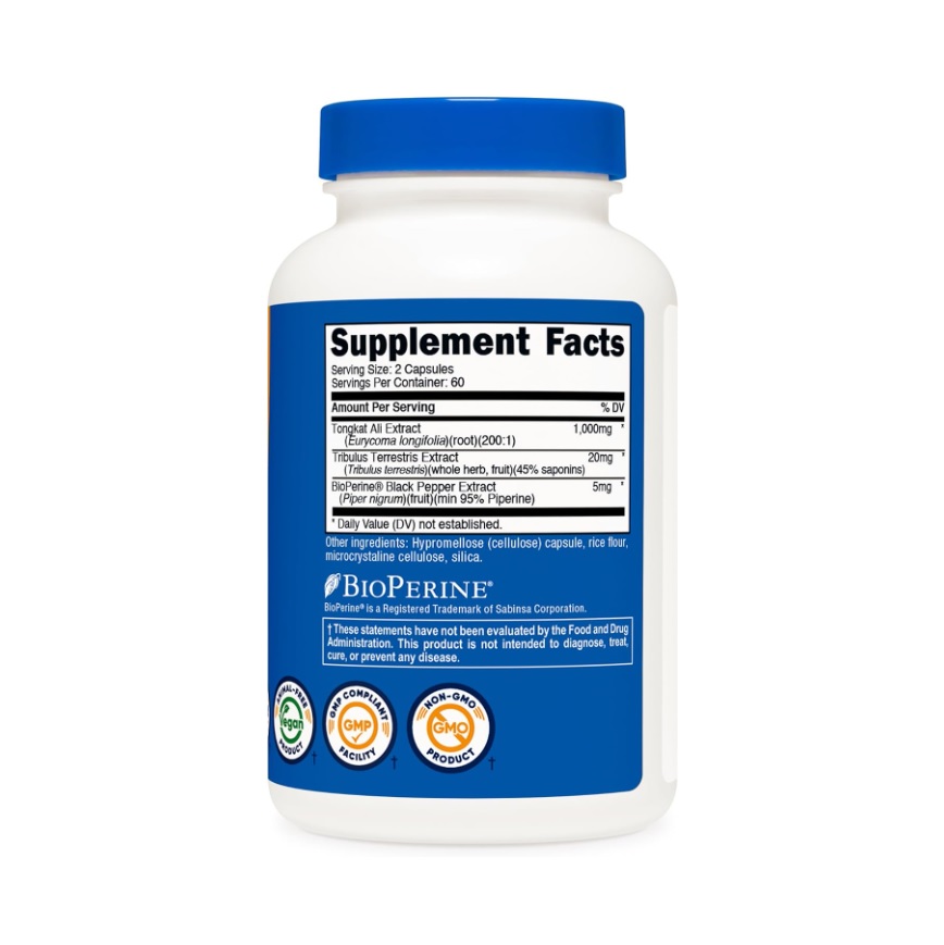 Suplemento Nutricost Tongkat Ali 1000 Mg 120 Cápsulas Sin Sabor