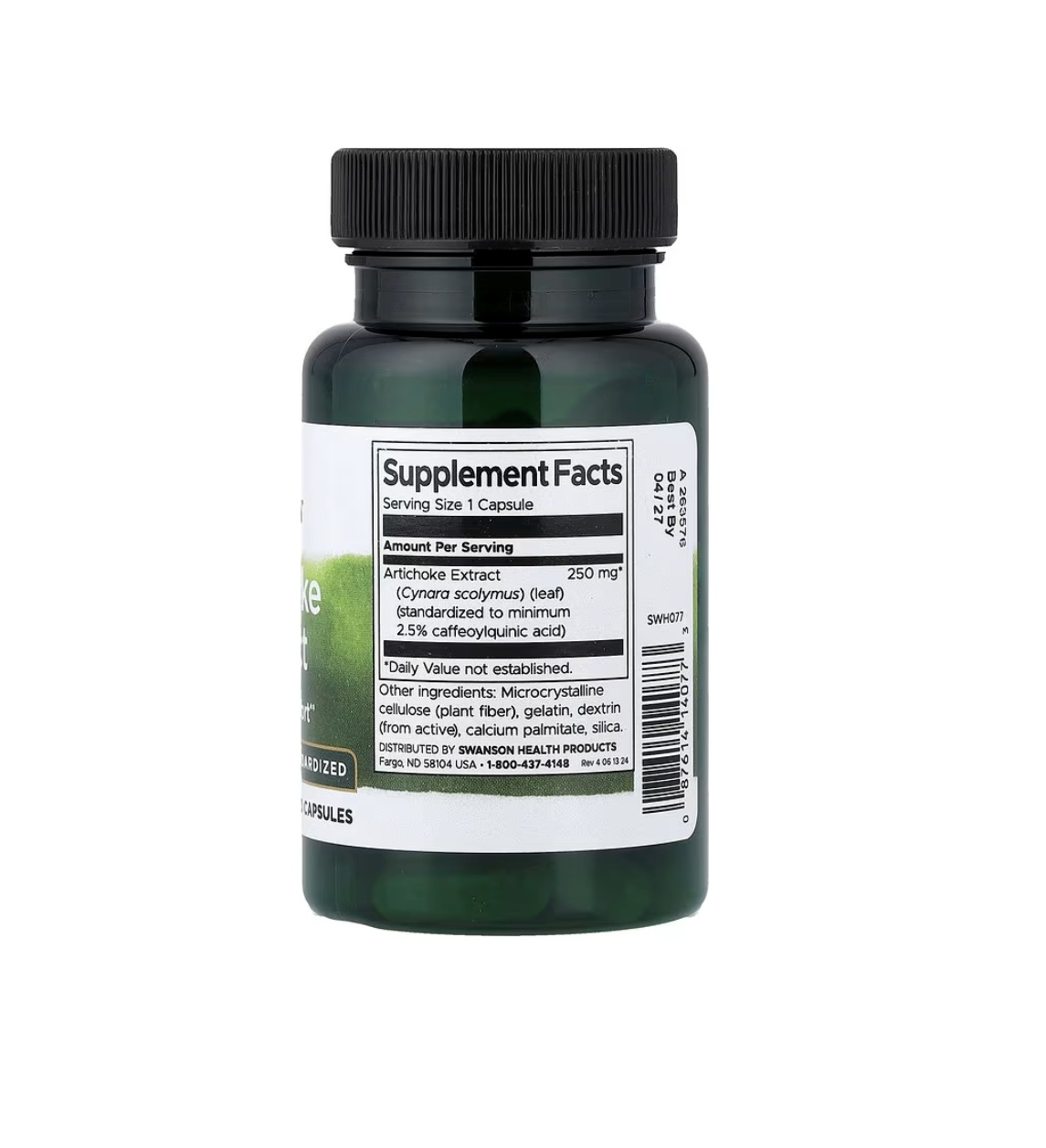 Suplemento Swanson Extracto De Alcachofa X 60 Capsulas 250mg Sin Sabor