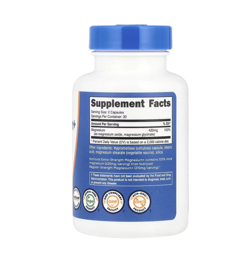 Magnesio Complex Nutricost 500mg 60 Cápsulas Óxido Citrato Y Glicinato De Magnesio