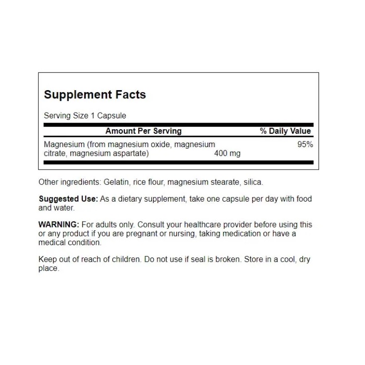 Triple Magnesio Swanson 400mg 100cap Glicinato Óxido Citrato Sin Sabor