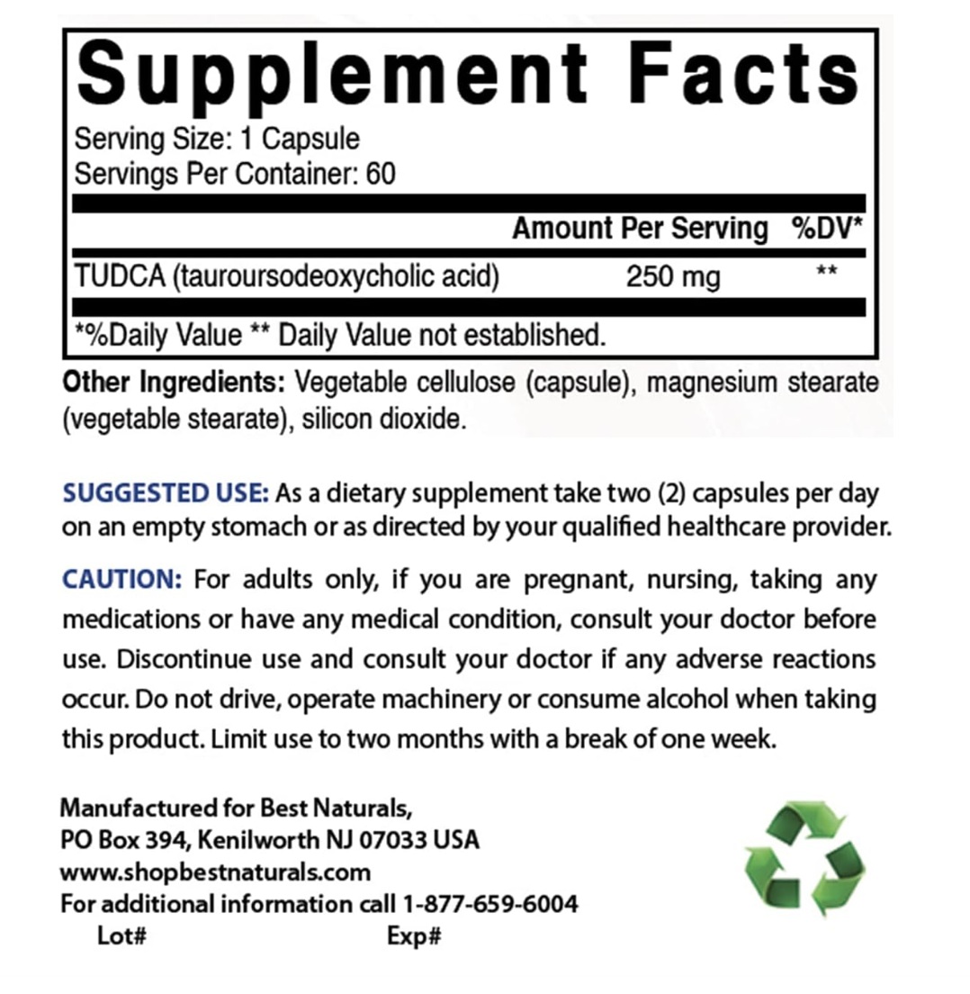 Tudca 250 Mg Ácido Tauroursodesoxicólico 60 Cápsulas Sin Sabor