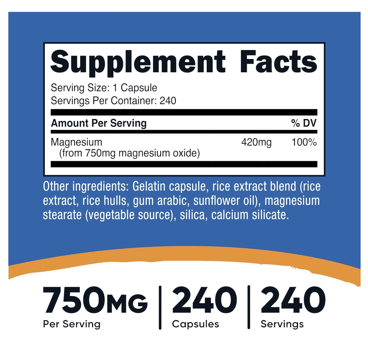 Suplemento Nutricost Óxido De Magnesio 750 Mg 240 Cápsulas